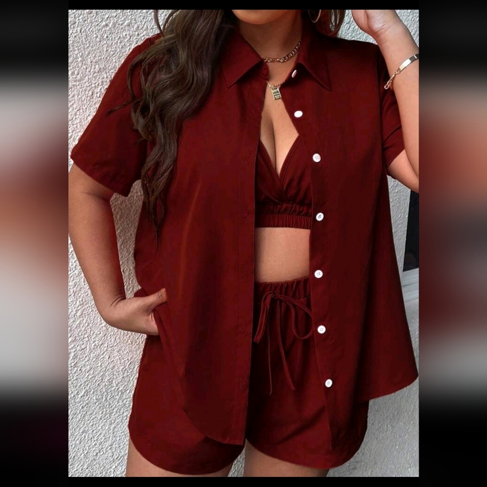 Shein - 3 pcs burgundy coordinate